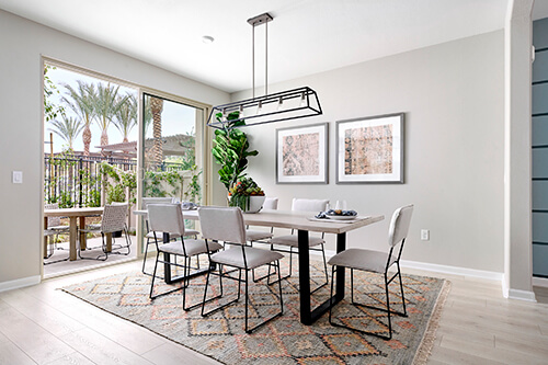 bright dining room with sleek modern furniture