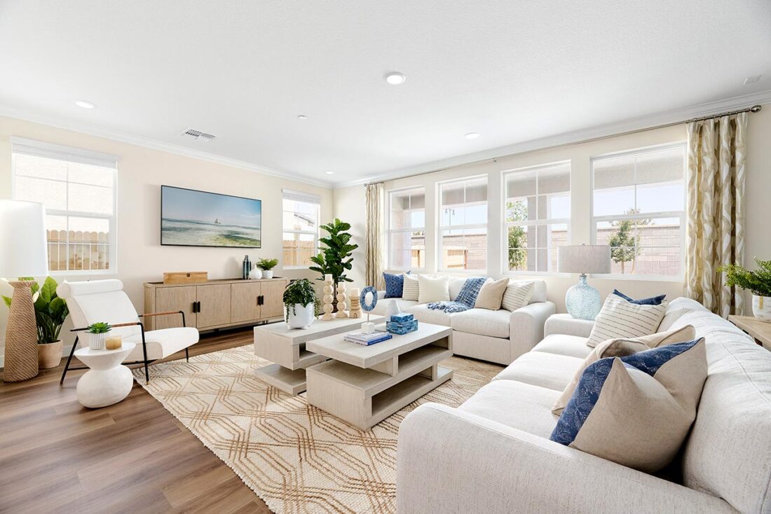 large living room with beige colors