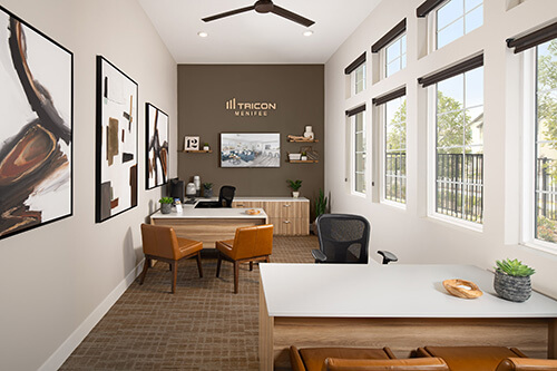 sales office with neutral decor